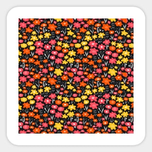 Flower Field Pink Red Yellow on Black Sticker